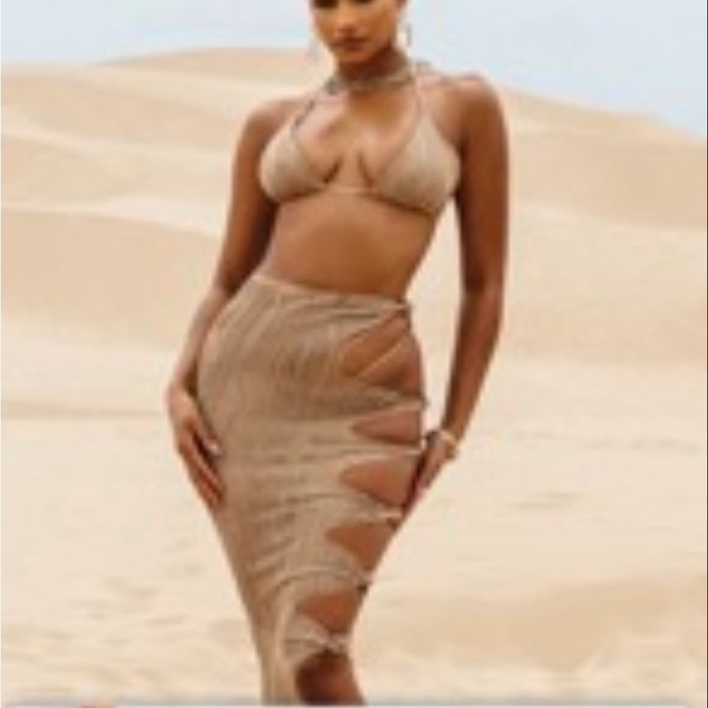 SEXY 3pc bikini set w/form fitting sarong, chocolate brown, SO SOFt!! ** new**